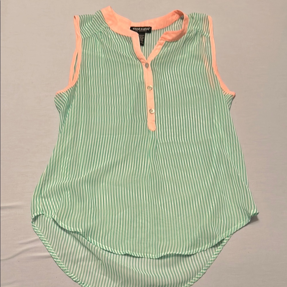 Green and Pink Striped Sleeveless Top